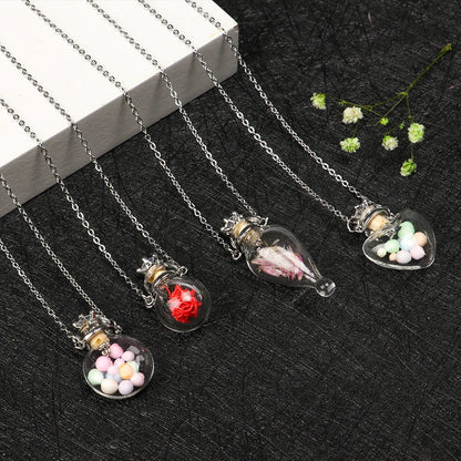 Openable Glaze Vial Pendant Necklace – Water Drop Heart Mini Perfume Bottle, Keepsake Jewelry Gift with Steel Chain