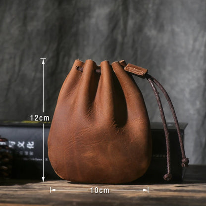 Vintage Genuine Leather Coin Purse: Casual Small Wallet for Men & Women - Hard Leather Money Pocket Drawstring Storage Bag by NUPUGOO