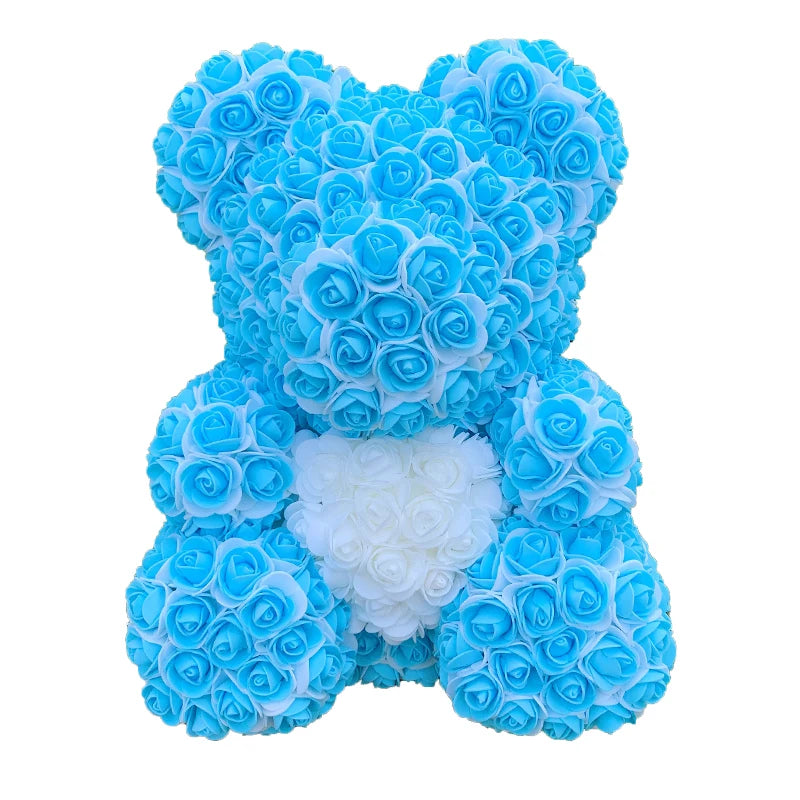 2024 40cm Rose Bear – Heart-Shaped Artificial Flower Teddy Bear for Valentine’s, Wedding, Birthday & Christmas Gifts