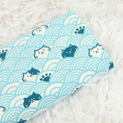 Half Yard Thick Cotton Fabric — Soft Breeze Cat Curve Print, 100% Cotton DIY Bag & Craft Material CR-389
