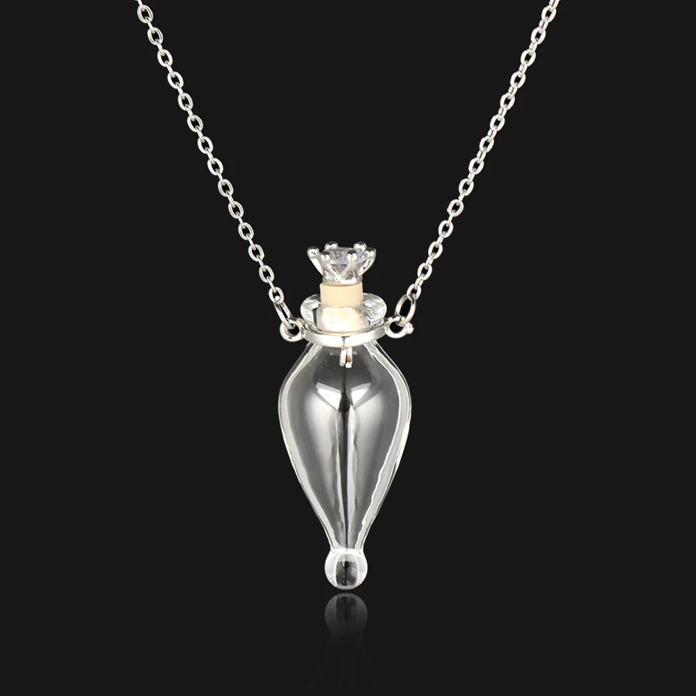 Openable Glaze Vial Pendant Necklace – Water Drop Heart Mini Perfume Bottle, Keepsake Jewelry Gift with Steel Chain