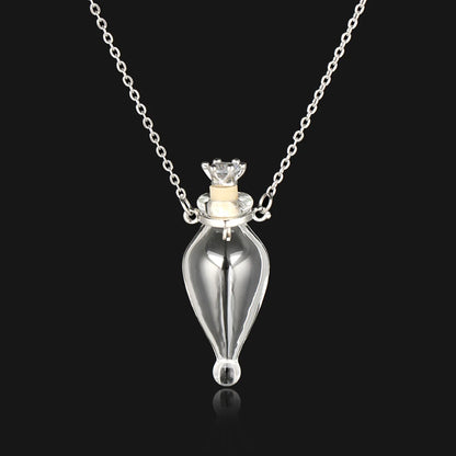 Openable Glaze Vial Pendant Necklace – Water Drop Heart Mini Perfume Bottle, Keepsake Jewelry Gift with Steel Chain