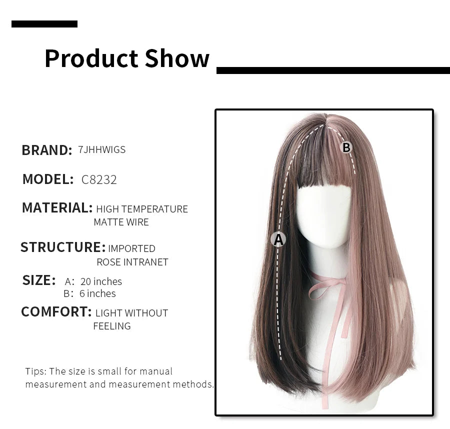 7JHHWIGS Long Straight Light Brown Synthetic Wig with Bangs – Heat-Resistant Daily Wear Wig for Women