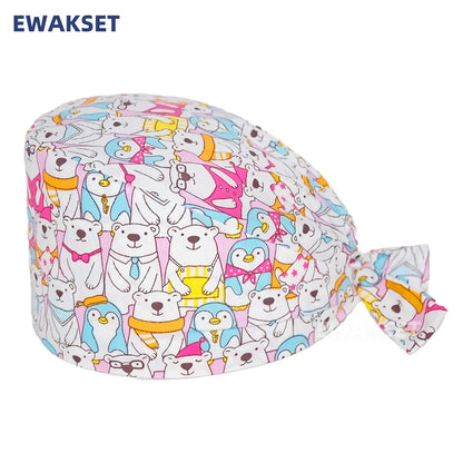 Unisex Soft Scrub Cap – Cartoon Print Surgical Hat for Men and Women, Operating Room Nursing Accessories