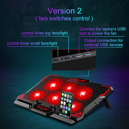 COOLCOLD 17-Inch Gaming Laptop Cooler - Six Fan System, LED Screen, Dual USB Ports, 2600RPM Cooling Pad & Notebook Stand