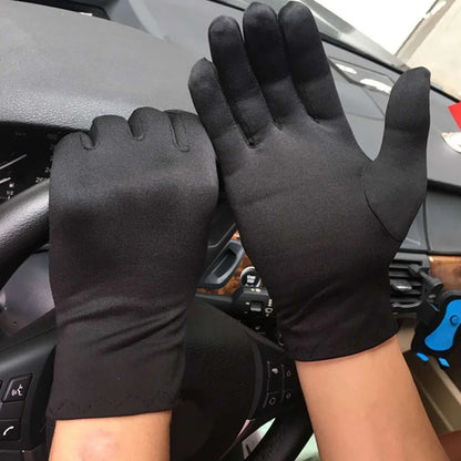 Spring Summer Spandex Stretch Gloves – Thin Elegant Etiquette Dance Gloves for Men & Women, Black & White Formal Jewelry Gloves