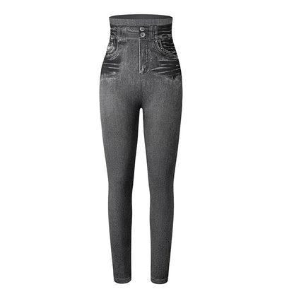 Women's Faux Denim Leggings - Slim Fit Printed Summer Pencil Pants for Fitness & Casual Wear