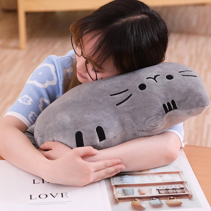 Kawaii Cat Plush Pillow - Soft Colorful Kitten Cushion Stuffed Toy in Gray, Pink & White, Cute Gift for Girlfriend