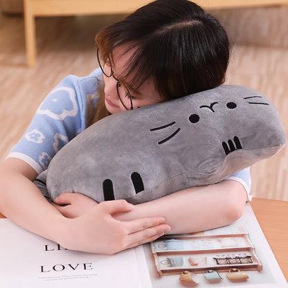Kawaii Cat Plush Pillow - Soft Colorful Kitten Cushion Stuffed Toy in Gray, Pink & White, Cute Gift for Girlfriend
