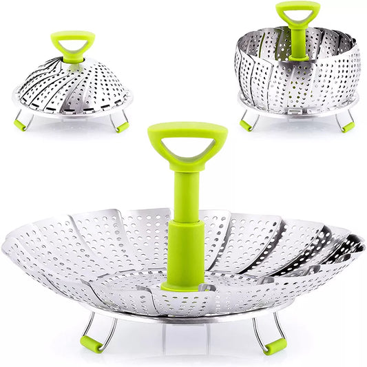 9-Inch Stainless Steel Folding Lotus Steamer Tray - Versatile Mesh Food Basket for Vegetables, Fruits, and Cooking Cookware