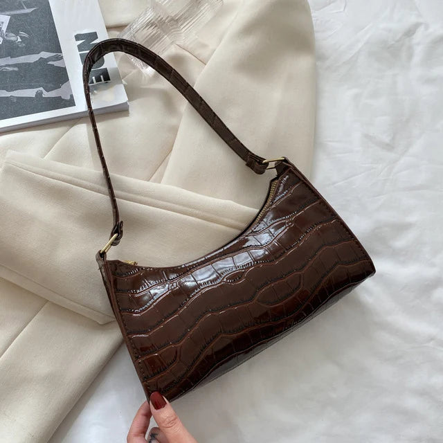 Fashion PU Leather Handbag for Women – Alligator Pattern Small Underarm Messenger Bag & Purse