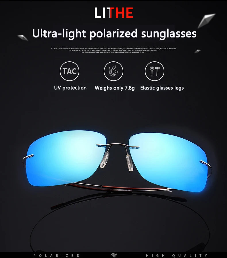 2025 New Cool 100% Pure Titanium Rimless Sunglasses – Polarized Grey Lenses, Super Thin, UV400 Protection, Oculos De Sol