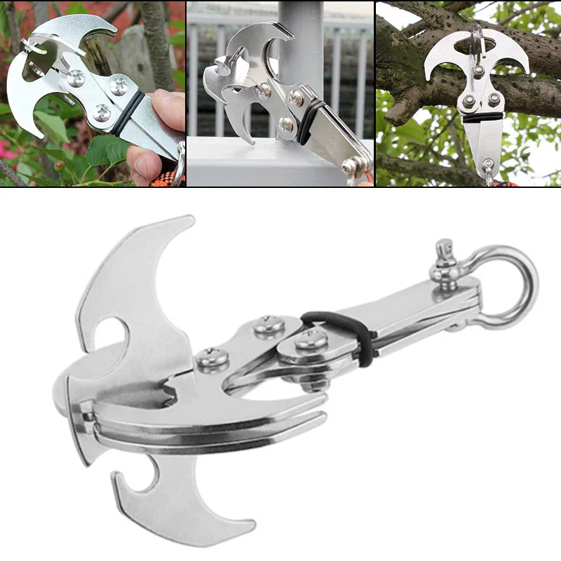 Multifunctional Survival Folding Grappling Hook - Stainless Steel/Iron Plating Outdoor Climbing Claw Carabiner - Travel Rescue Tool