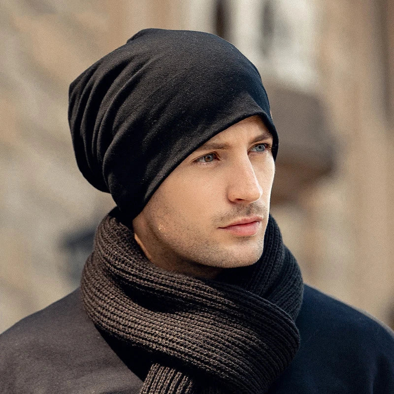 New Solid Color Baggy Slouchy Beanie Hat for Men - Soft Cotton Skullcap for Autumn and Spring, Hip Hop Outdoor Windproof Bonnet
