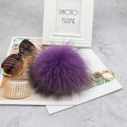 Luxury 15cm Fluffy Real Raccoon Fur Pom Pom Keychain – High-Quality Metal Ring Pendant for Women