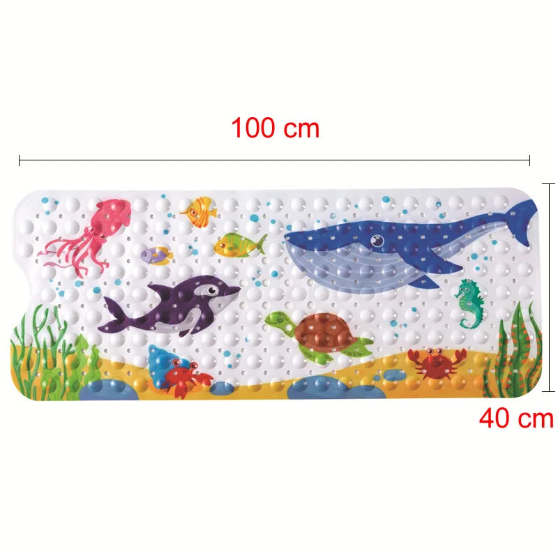 Large Cartoon PVC Bath Mat – Anti-Slip Shower & Bathtub Mat with Suction Cups, Soft Massage Pad for Kids & Elderly