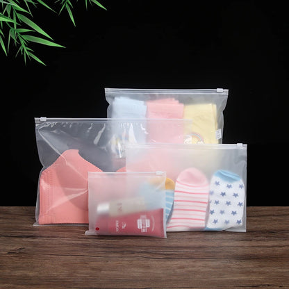 10PCS 16-Wire Frosted Zipper Bags – Underwear, Panties & Socks Packaging with Air Hole, Resealable Cosmetic Storage
