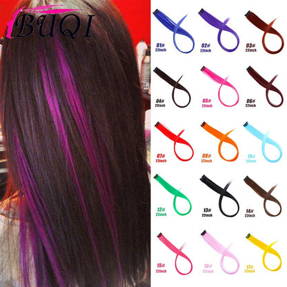 BUQI Straight Clip-In Colored Hair Extensions – Rainbow Synthetic Hair Streaks in Pink, Orange, White & Purple