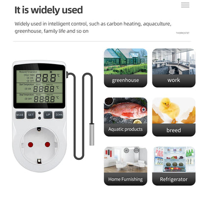 KT3100 Temperature Controller - Multi-Function Thermostat Outlet with Timer, Sensor Probe & Heating/Cooling Control