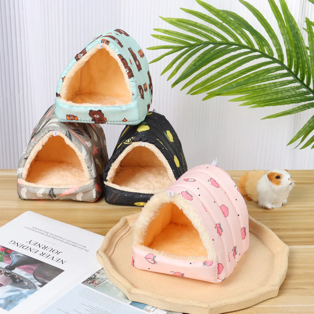Cute Cartoon Rabbit & Squirrel Mini Pet Cage — Warm Winter Bed House for Hamsters, Mice, Rats & Guinea Pigs