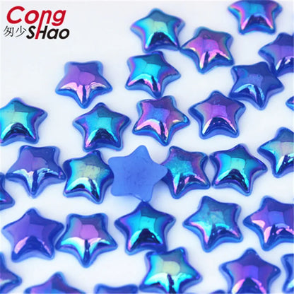 Cong Shao 100pcs 12mm Star AB Acrylic Rhinestones — Flatback Crystals for DIY Clothing & Jewelry Decoration
