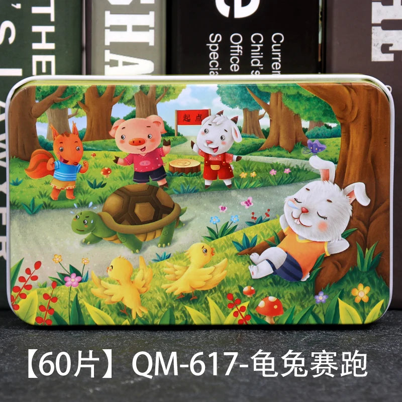 60PCS Wooden Cartoon Animal Puzzle – Early Learning Educational Jigsaw Toys for Kids