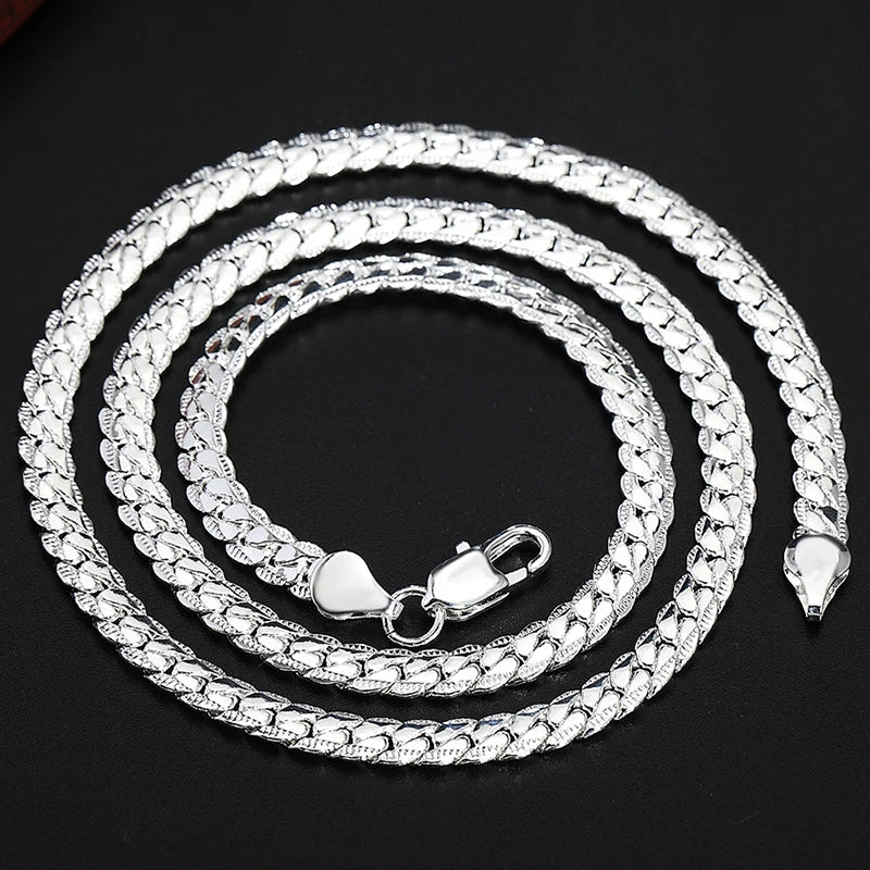 DOTEFFIL 925 Sterling Silver Side Chain Necklace & Bracelet – 6mm, 8-24 Inch, Fashion Charm Wedding Jewelry for Women & Men