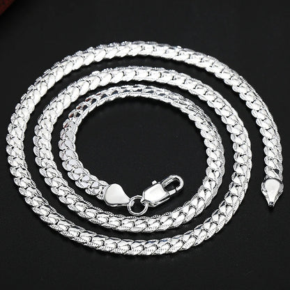 DOTEFFIL 925 Sterling Silver Side Chain Necklace & Bracelet – 6mm, 8-24 Inch, Fashion Charm Wedding Jewelry for Women & Men
