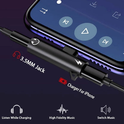 2-in-1 Audio Headphone & Charging Adapter for iPhone XR, XS, 11, 12, 13 – 3.5mm Jack to Earphone AUX Cable (Not Type-C)