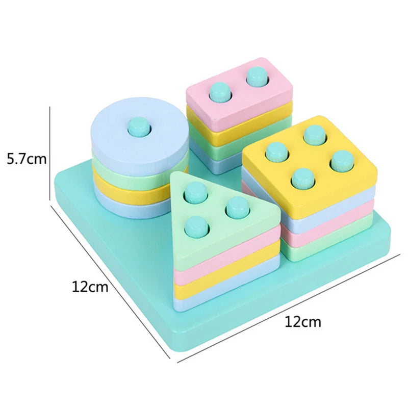 Montessori Wooden Building Blocks – Early Learning Educational Color & Shape Puzzle Toys for Kids