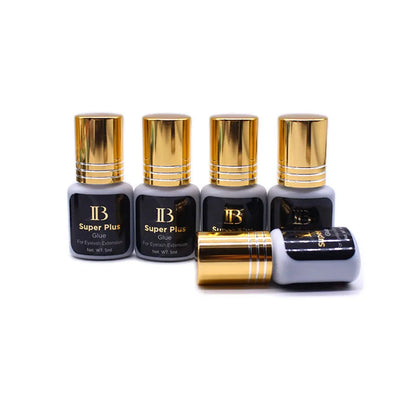 IB Super Plus Eyelash Extension Glue — 5/10 Bottles Original IBeauty Gold Cap Black Adhesive for False Lashes and Makeup Tools