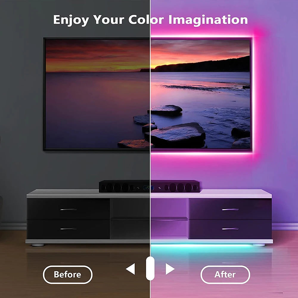 USB RGB LED Strip Light - 5050 SMD Flexible Bluetooth LED Tape Lamp for TV Desktop Room Decoration