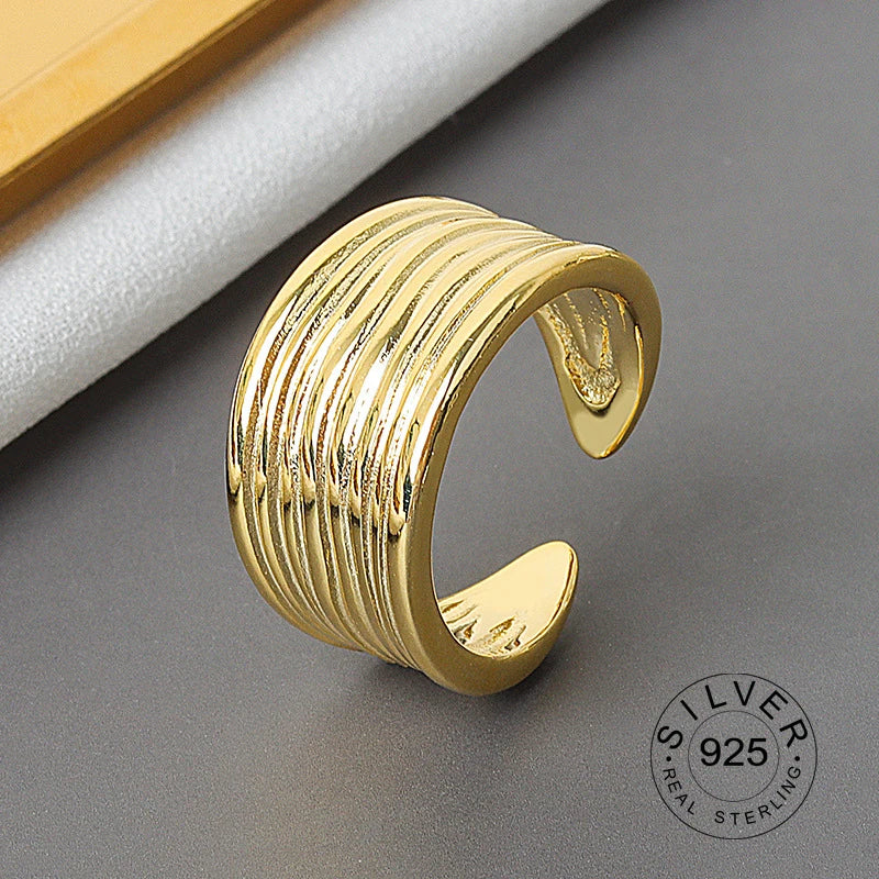925 Sterling Silver Women’s Open Wave Ring – Irregular Wide Noodle Design Gift