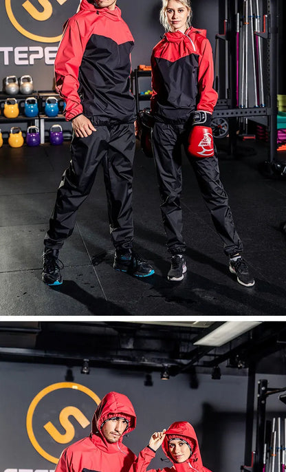 Unisex Sauna Suit — Women's & Men's Gym Clothing Set with Pullover Hoodie for Running, Fitness, Weight Loss & Sweating