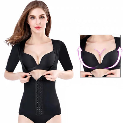 Women’s Seamless Short Sleeve Shapewear Top – Tummy Control Waist Cincher Body Shaper Undershirt Blouse