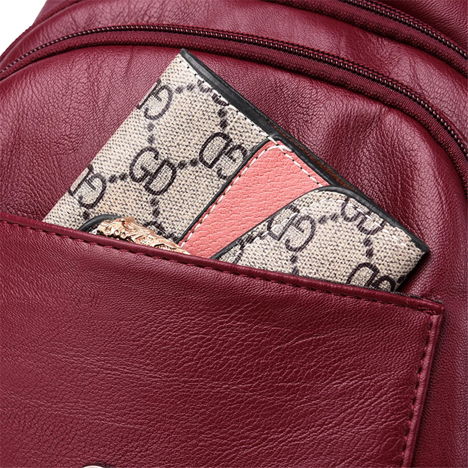 Multifunctional Women's Leather Backpack - Casual Style for Teen Girls, School and Travel Bagpack, Ladies' Chest Bag Sac