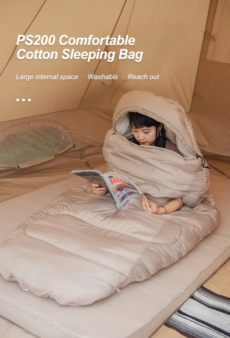 Naturehike PS300 Cotton Sleeping Bag – Wearable Winter Sleeping Bag for Hiking, Camping & Travel