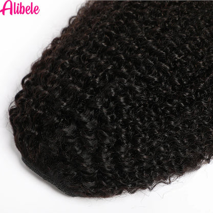 Alibele Mongolian Afro Kinky Curly Drawstring Ponytail – 4B/4C Remy Human Hair Extensions 10-28 Inch Clip-In