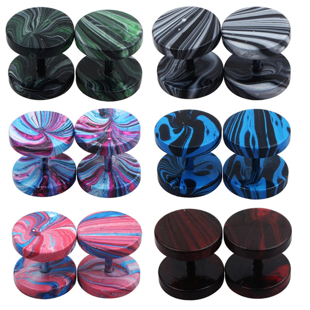 Stainless Steel Stud Earrings & Ear Plugs — Faux Punk Barbell Tunnels, Fake Piercing Gauges for Men & Women Body Jewelry
