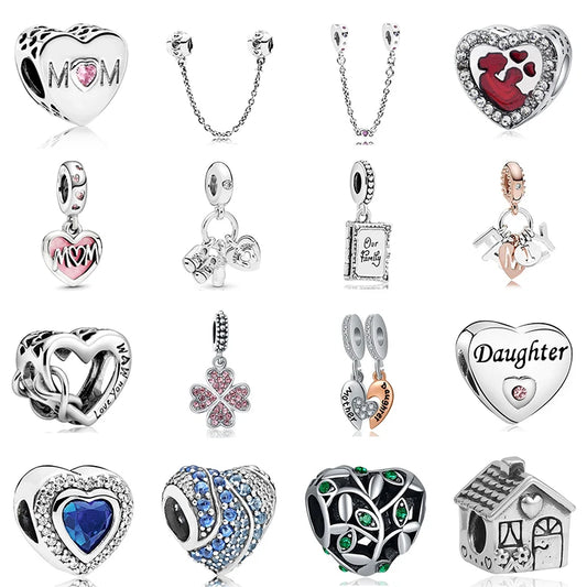 Original Alloy Bead Family Love Heart Pendant Charm - Mom & Dad DIY Jewelry for Pan Bracelets & Necklaces