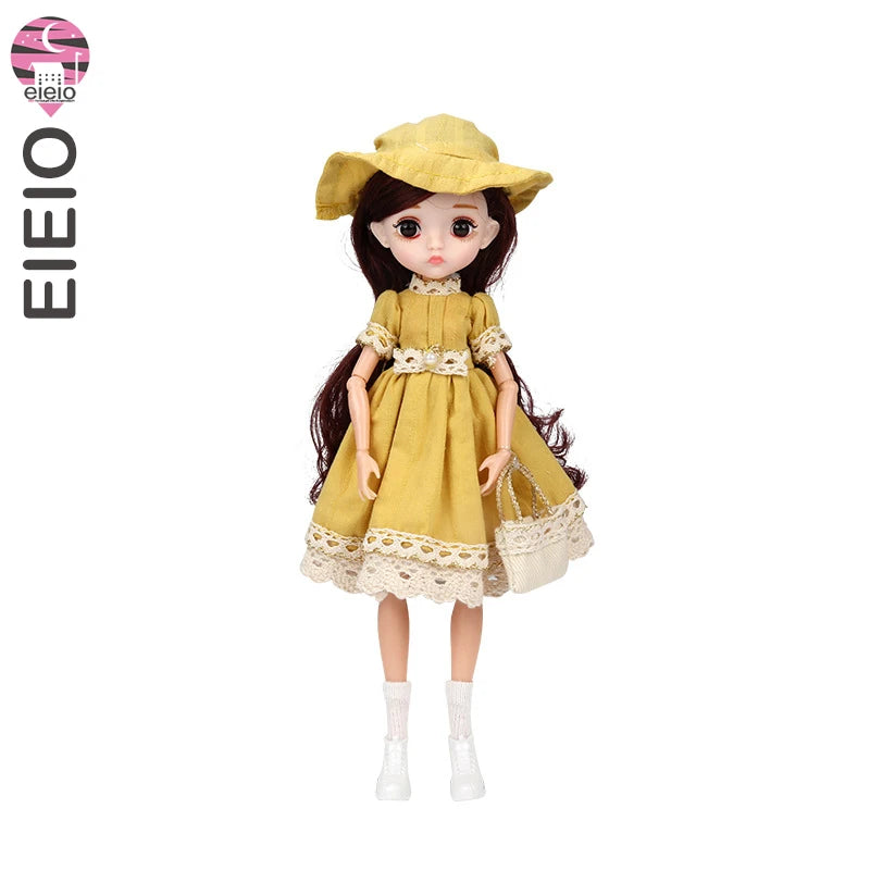 Slim 26cm BJD Doll for Girls – 13 Movable Joints with Princess Outfit, Blue Eyes & Eyelash Accessories