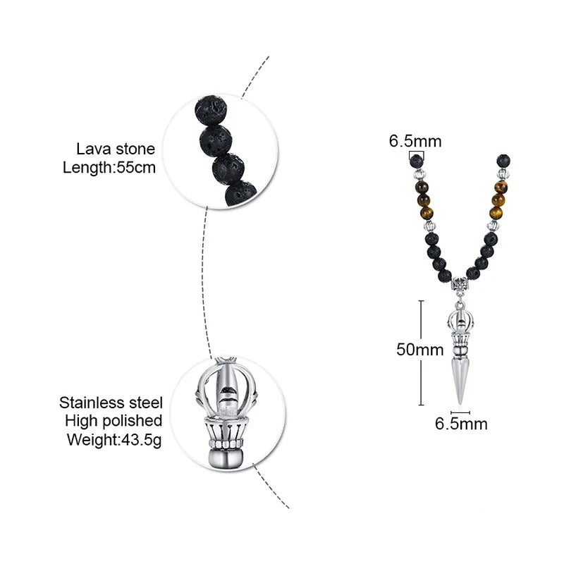 Men's Tibetan Phurba Kilaya Necklace – Tiger’s Eye & Lava Stone Spiritual Dagger Jewelry