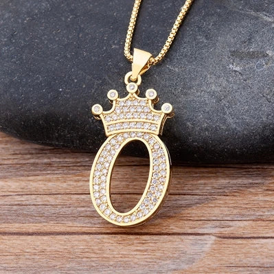 Nidin Luxury A-Z Crown Alphabet Pendant – Copper Zircon Initial Necklace Chain, Hip-Hop Style Jewelry for Men & Women