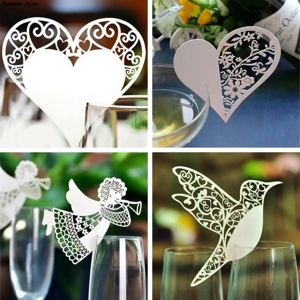 Laser Cut Bird Heart Place Cards - 50pcs Wedding Table Decoration & Party Decor