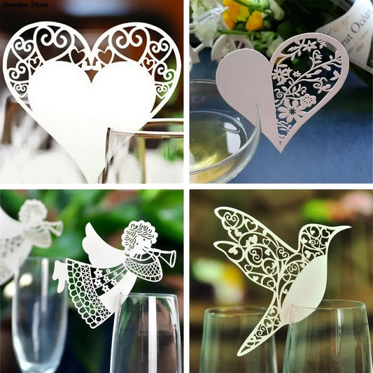 Laser Cut Bird Heart Place Cards - 50pcs Wedding Table Decoration & Party Decor