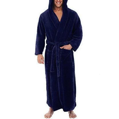 Men’s Winter Fleece Bathrobe – Soft Long Robe with Pockets, Warm Home Gown & Sleepwear