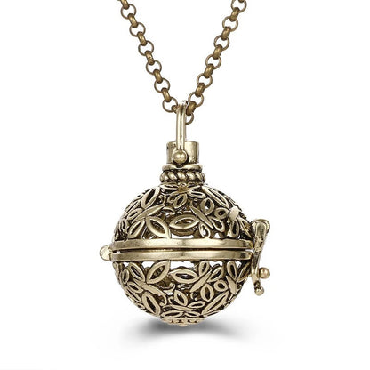 Mexico Music Ball Hollow Zircon Pendant Necklace – Vintage Perfume Aromatherapy Locket for Women