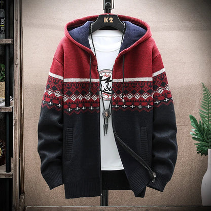 Men's Winter Plaid Hooded Cardigan – Warm Wool Fleece Zipper Jacket Knit Sweater Coat