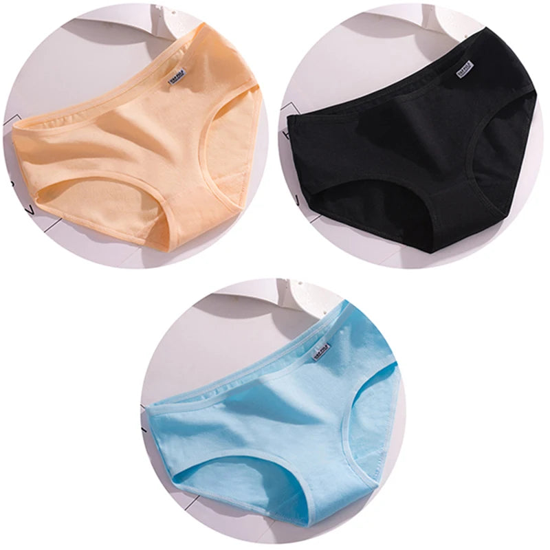 Women’s Cotton Underwear - Candy Color Mid-Waist Breathable Plus Size Briefs