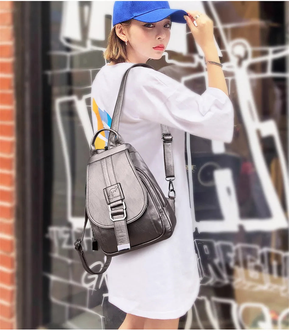 Multifunctional Women's Leather Backpack - Casual Style for Teen Girls, School and Travel Bagpack, Ladies' Chest Bag Sac